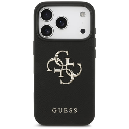 Case for Apple iPhone 17 Pro, Guess, 4G Grained Big and Classic Logo, Black