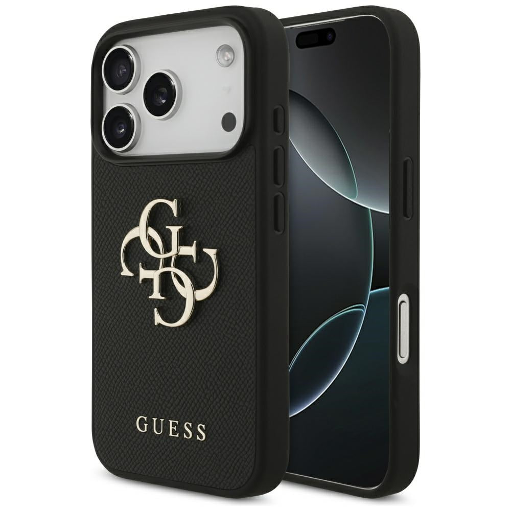 Case for Apple iPhone 17 Pro, Guess, 4G Grained Big and Classic Logo, Black
