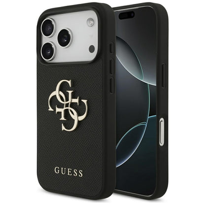 Case for Apple iPhone 17 Pro, Guess, 4G Grained Big and Classic Logo, Black