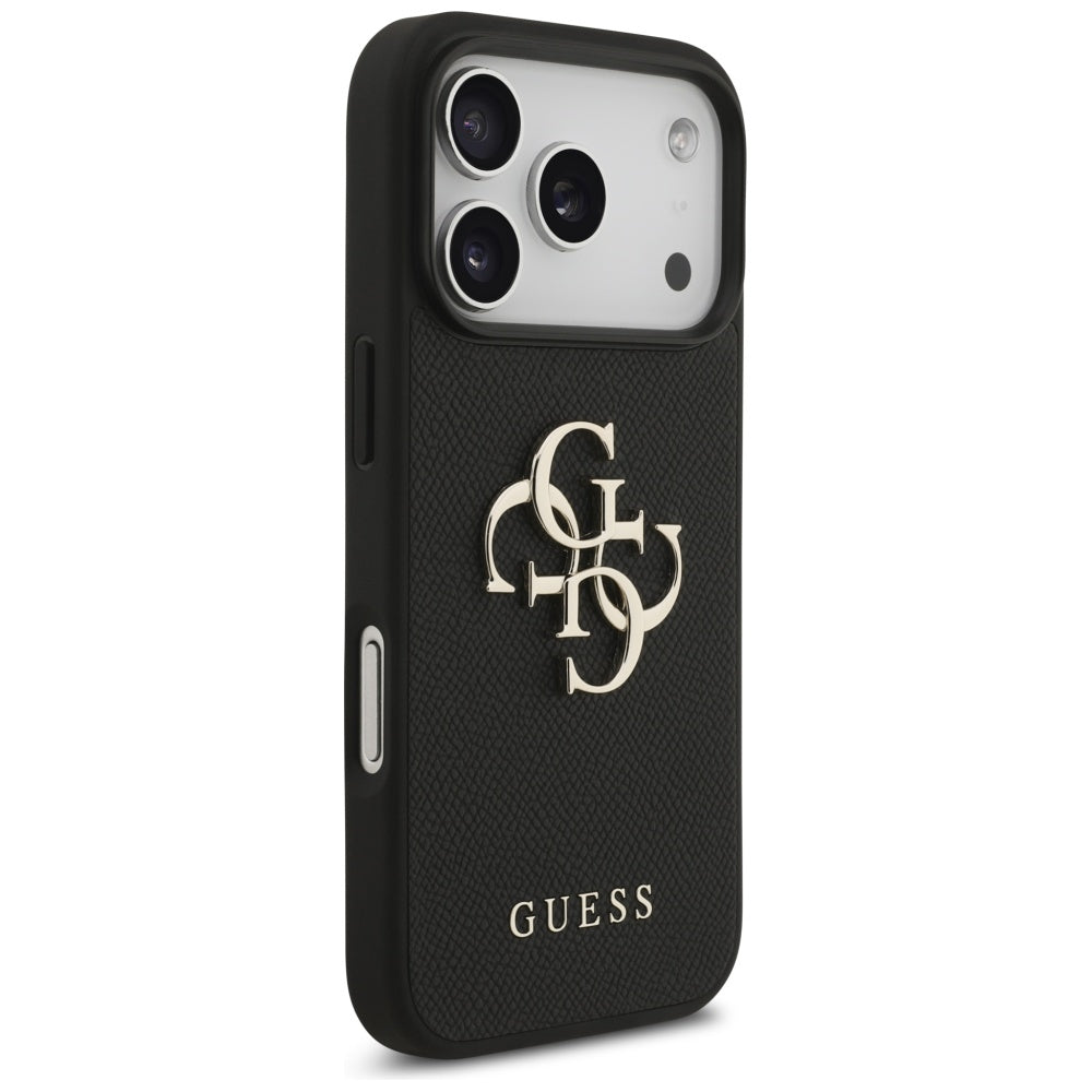 Case for Apple iPhone 17 Pro, Guess, 4G Grained Big and Classic Logo, Black