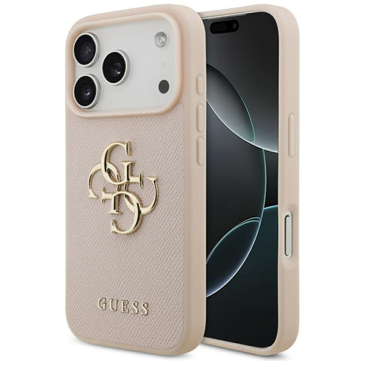 Etui til Apple iPhone 17 Pro, Guess, 4G Grained Big and Classic Logo, Pink