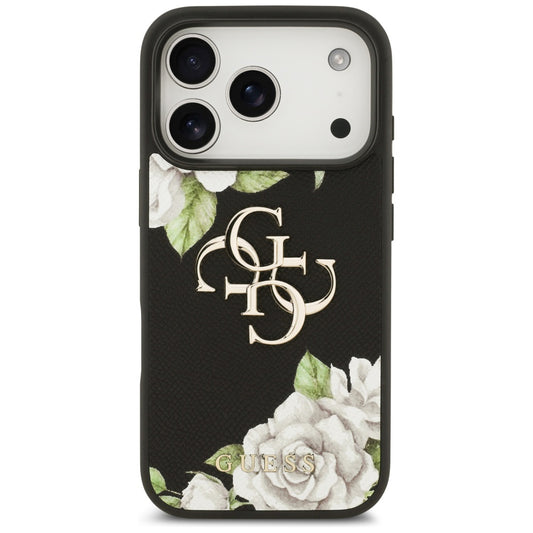 Etui til Apple iPhone 17 Pro, Guess, 4G Grained Roses Big Logo, Sort