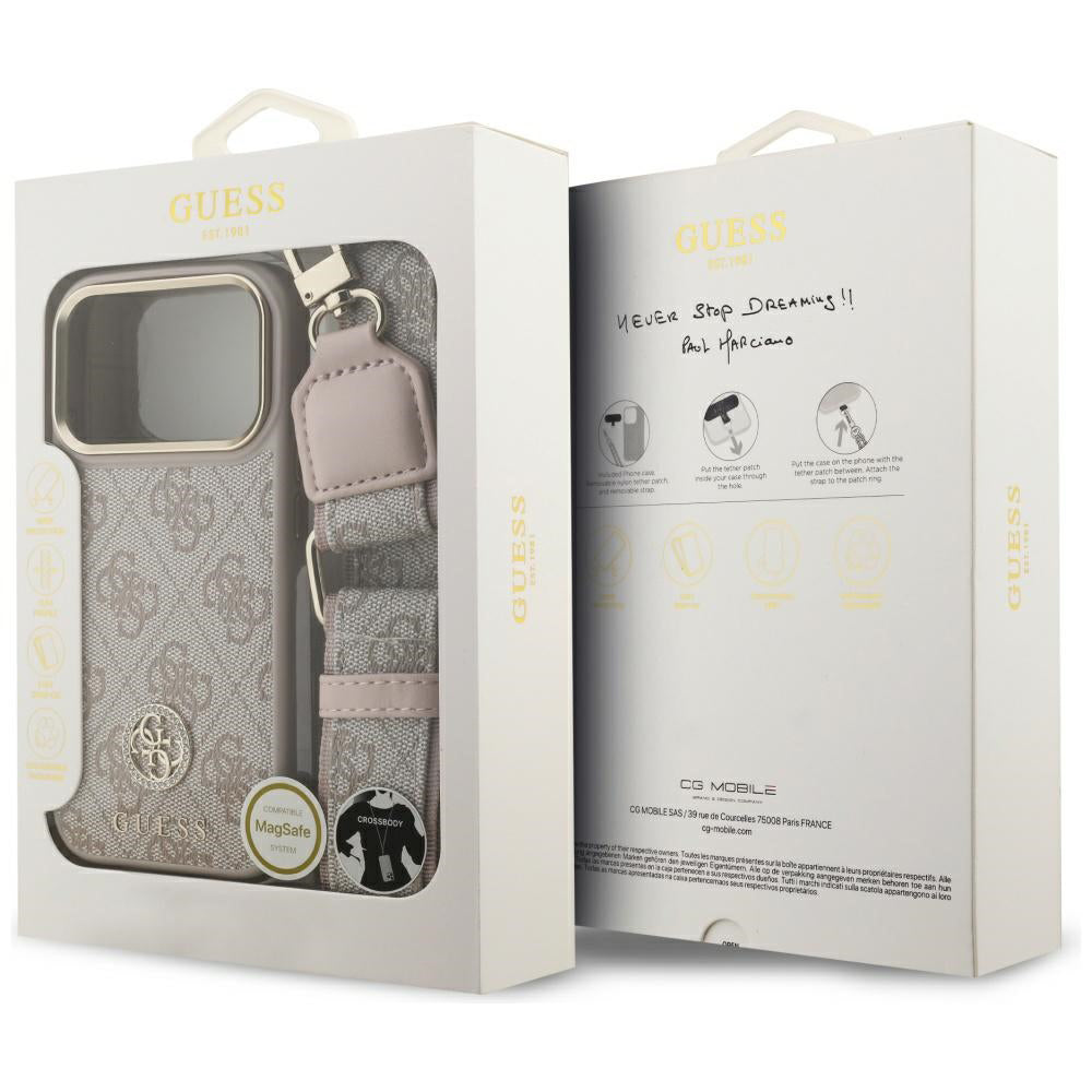 Etui til Apple iPhone 17 Pro, Guess, 4G Strass Logo og Big Strap, Pink