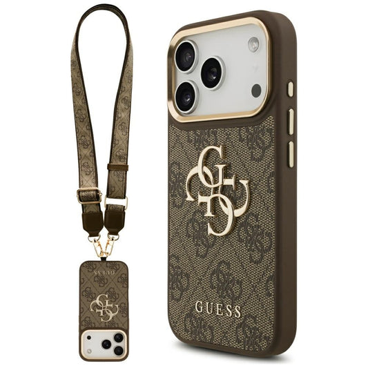 Etui til Apple iPhone 17 Pro, Guess, Big 4G Classic Logo med stor rem, Brun