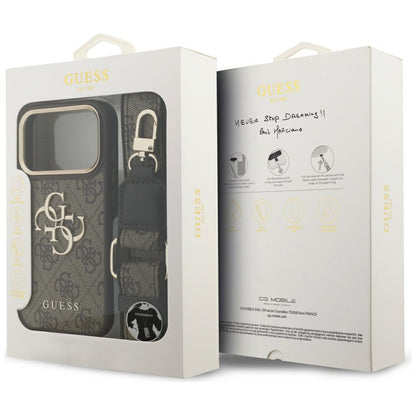 Etui til Apple iPhone 17 Pro, Guess, Big 4G Classic Logo med stor rem, Brun