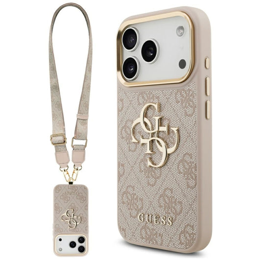 Etui til Apple iPhone 17 Pro, Guess, Big 4G Classic Logo med stor rem, Pink