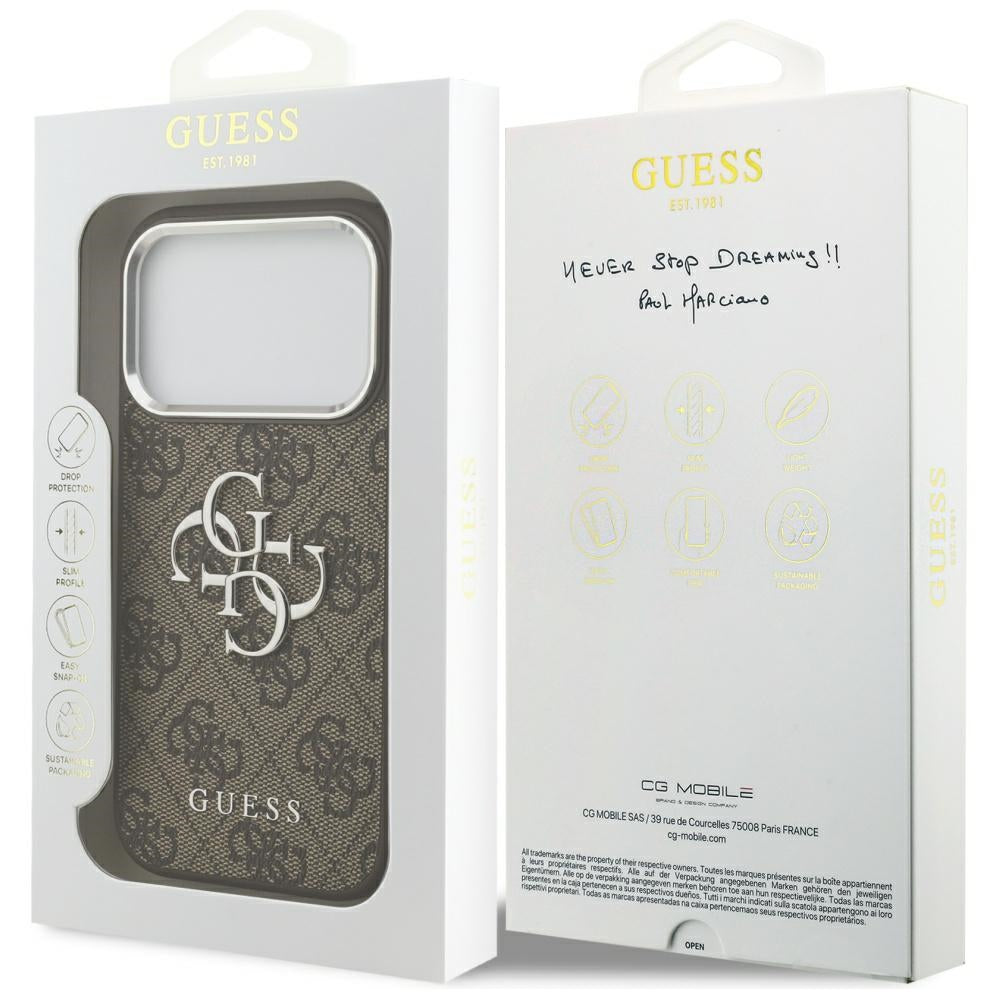 Etui til Apple iPhone 17 Pro, Guess, Big 4G Logo Classic, Brun Sølvfarvet
