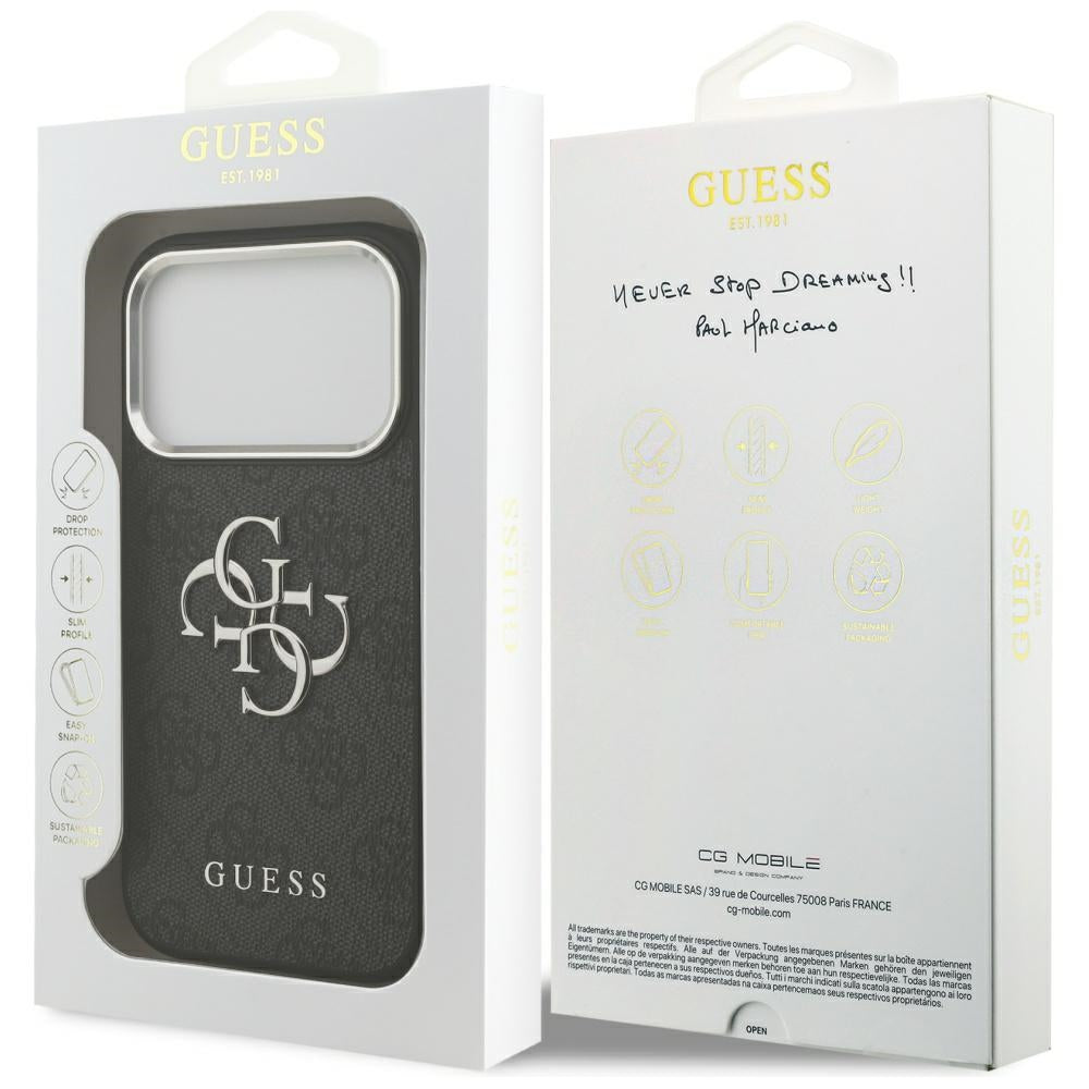 Etui til Apple iPhone 17 Pro, Guess, Big 4G Logo Classic, Sort Sølvfarvet
