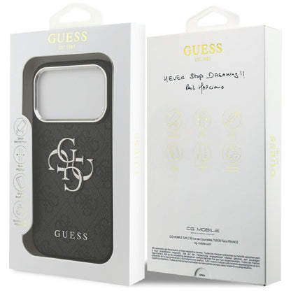 Etui til Apple iPhone 17 Pro, Guess, Big 4G Logo Classic, Sort Sølvfarvet