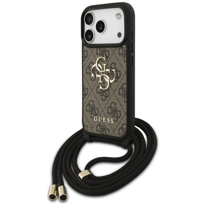 Etui til Apple iPhone 17 Pro, Guess, Crossbody Cord 4G Big Log, Brun