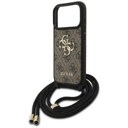 Etui til Apple iPhone 17 Pro, Guess, Crossbody Cord 4G Big Log, Brun