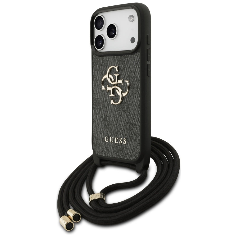 Etui til Apple iPhone 17 Pro, Guess, Crossbody Cord 4G Big Log, Sort