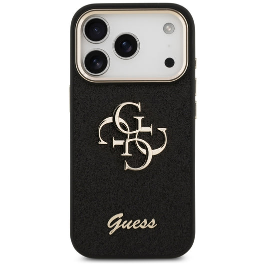 Etui til Apple iPhone 17 Pro, Guess, Fixed Glitter Big 4G Metal Frame, Sort