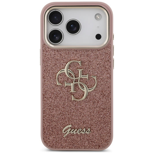 Etui til Apple iPhone 17 Pro, Guess, Fixed Glitter Big 4G Metal Frame, Pink