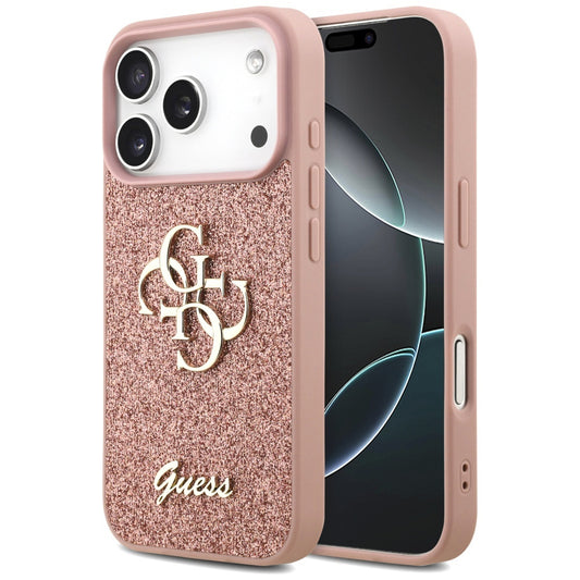 Etui til Apple iPhone 17 Pro, Guess, Fixed Glitter Big 4G, Pink