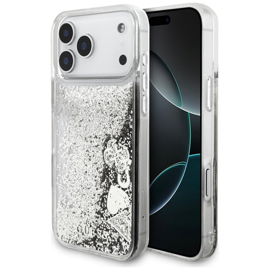 Etui til Apple iPhone 17 Pro, Guess, Liquid Glitter Charms, Sølvfarvet