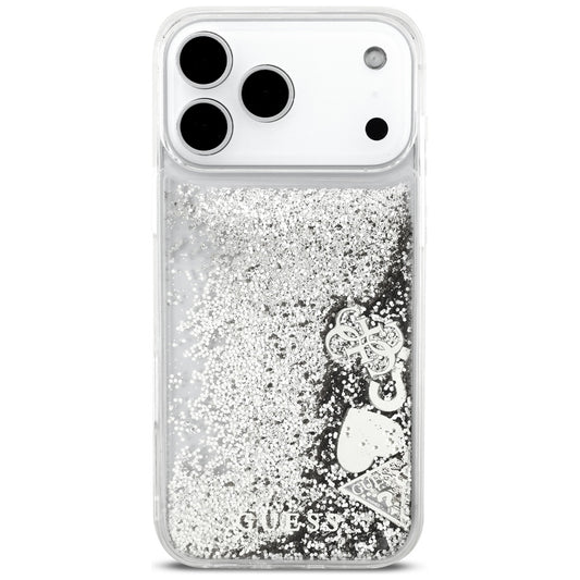 Etui til Apple iPhone 17 Pro, Guess, Liquid Glitter Charms, Sølvfarvet