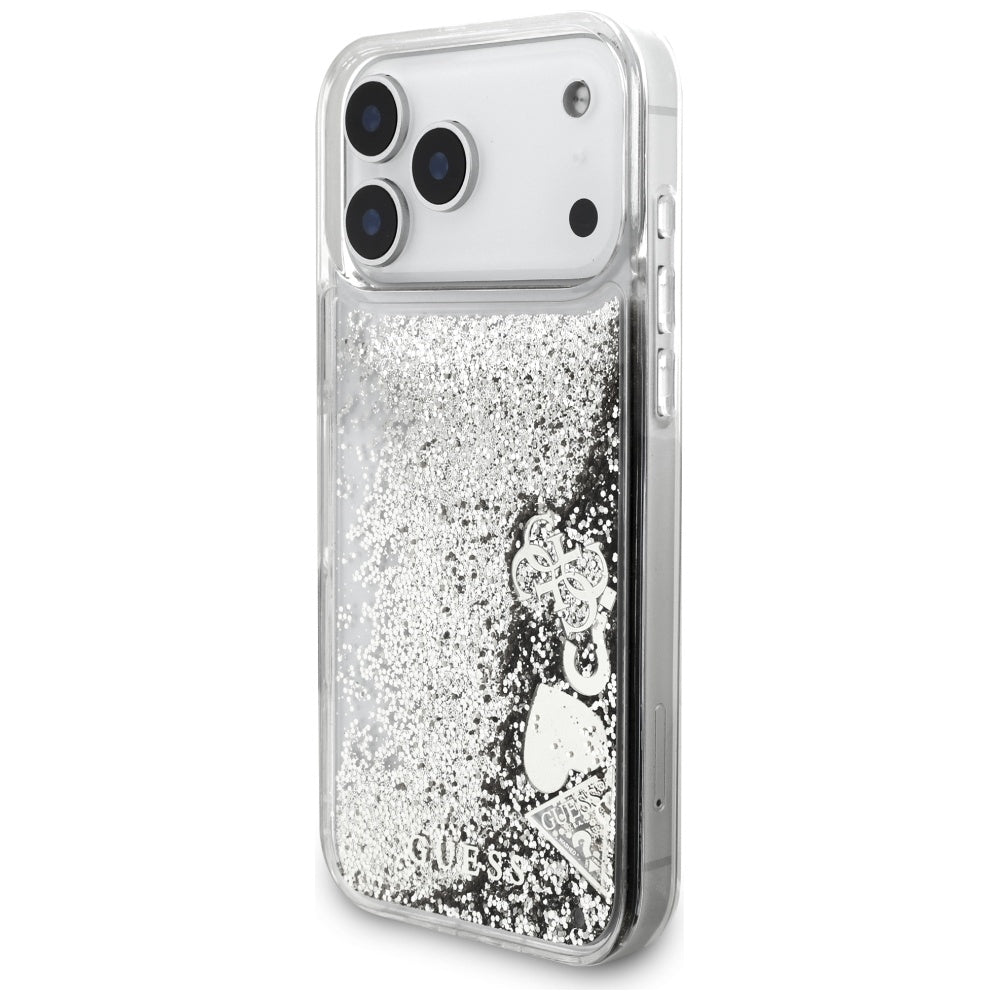Etui til Apple iPhone 17 Pro, Guess, Liquid Glitter Charms, Sølvfarvet
