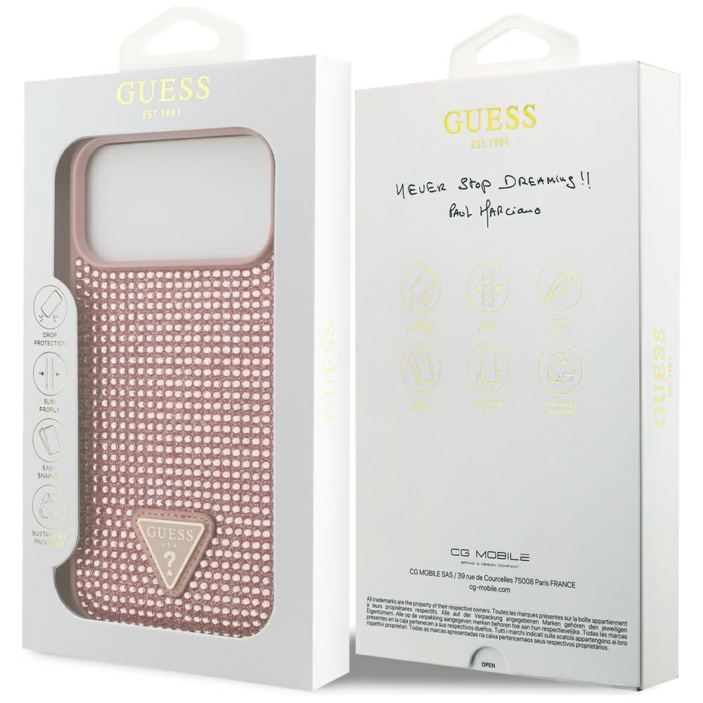 Etui til Apple iPhone 17 Pro, Guess, Rhinestone Triangle Logo, Pink