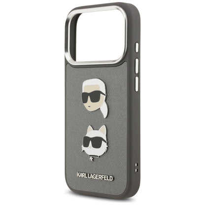 Case for Apple iPhone 17 Pro, Karl Lagerfeld, Grained Karl & Choupette's Heads Pins and Logo, Grey