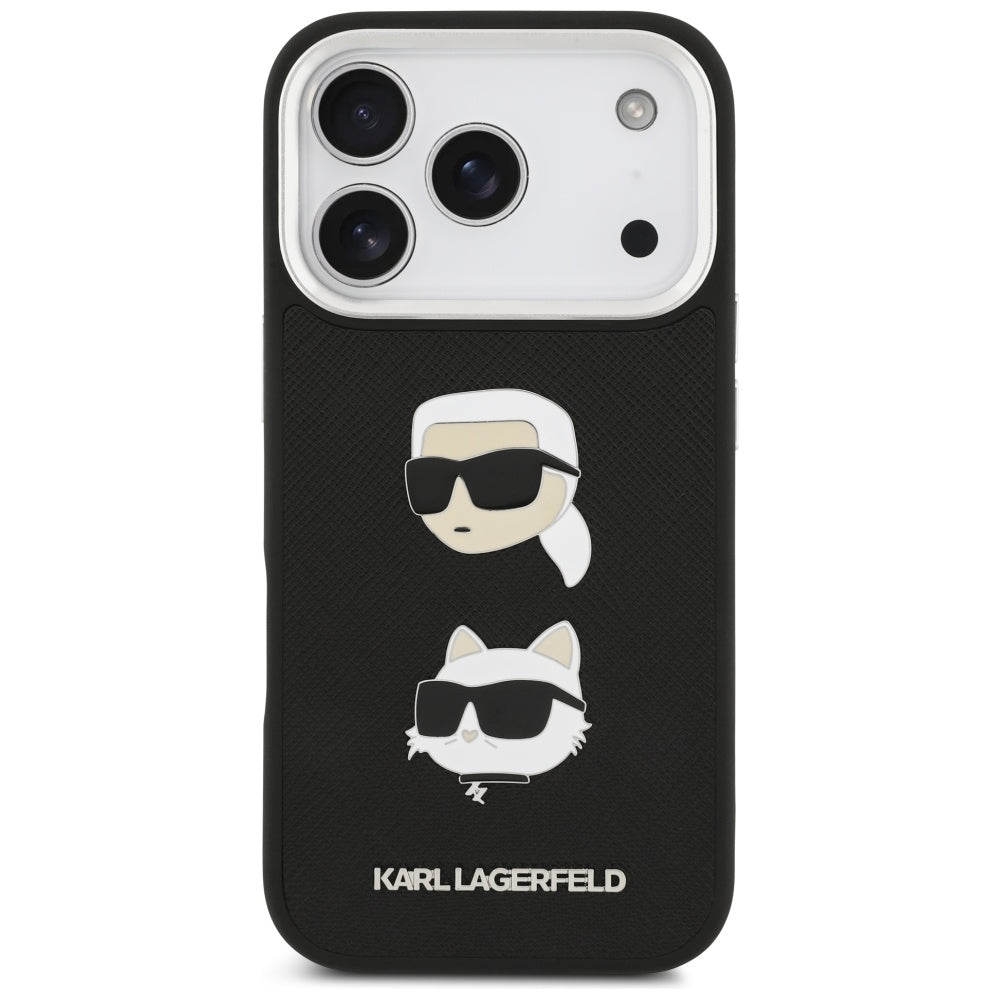 Etui til Apple iPhone 17 Pro, Karl Lagerfeld, Grained Karl & Choupette's Heads Pins and Logo, Sort