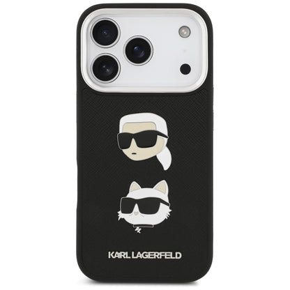 Etui til Apple iPhone 17 Pro, Karl Lagerfeld, Grained Karl & Choupette's Heads Pins and Logo, Sort