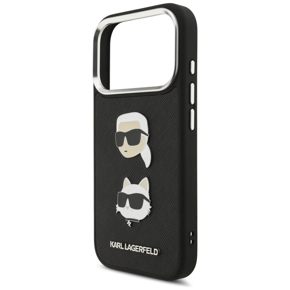 Etui til Apple iPhone 17 Pro, Karl Lagerfeld, Grained Karl & Choupette's Heads Pins and Logo, Sort