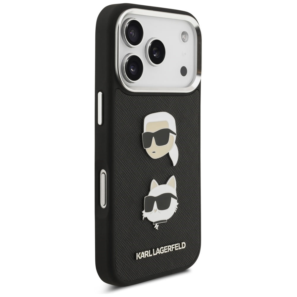 Etui til Apple iPhone 17 Pro, Karl Lagerfeld, Grained Karl & Choupette's Heads Pins and Logo, Sort