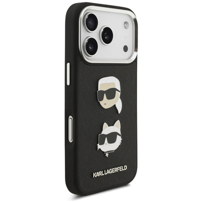 Etui til Apple iPhone 17 Pro, Karl Lagerfeld, Grained Karl & Choupette's Heads Pins and Logo, Sort