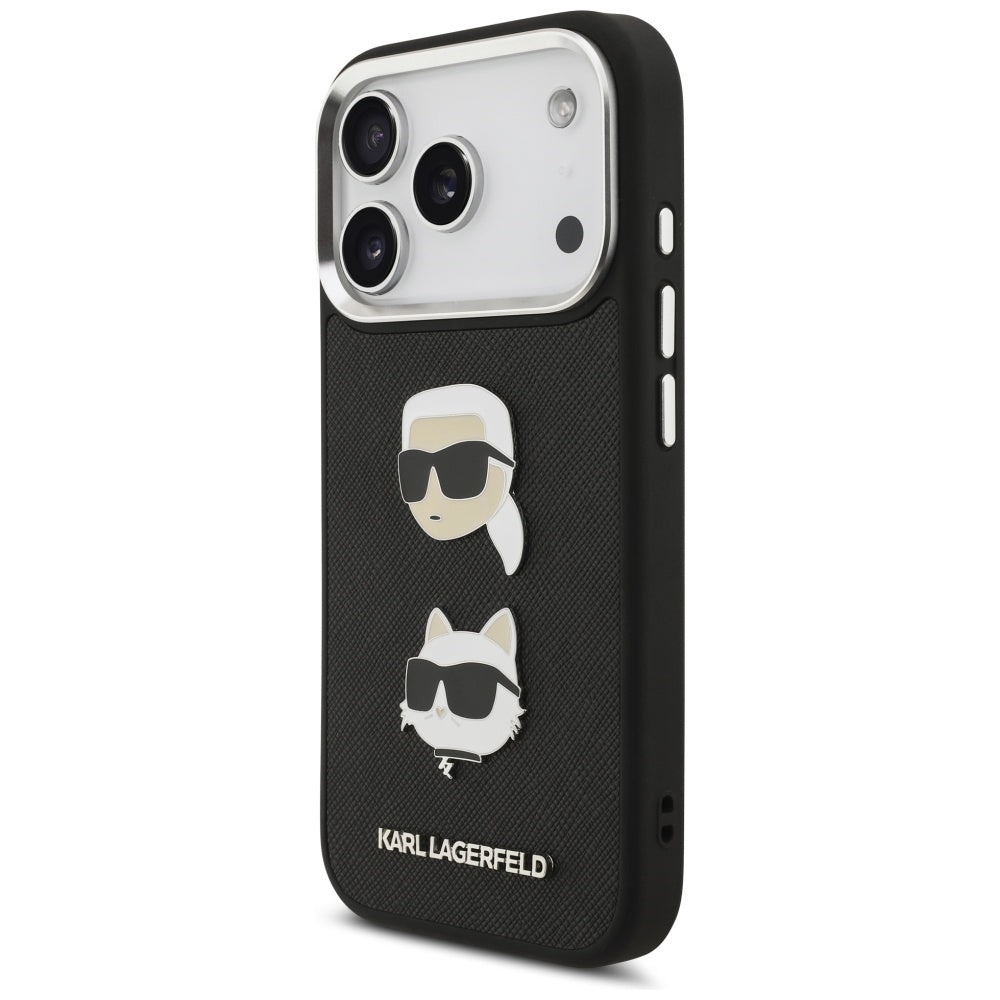 Etui til Apple iPhone 17 Pro, Karl Lagerfeld, Grained Karl & Choupette's Heads Pins and Logo, Sort