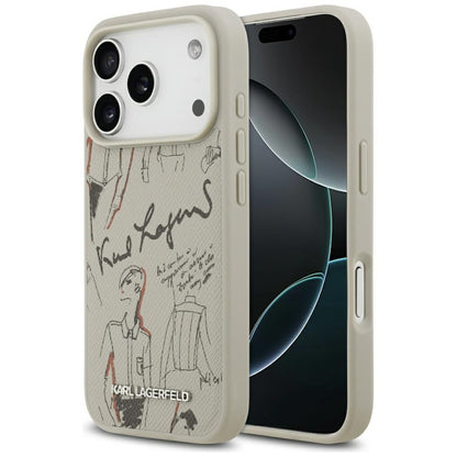 Etui til Apple iPhone 17 Pro, Karl Lagerfeld, Grained Pattern Logo, Grå