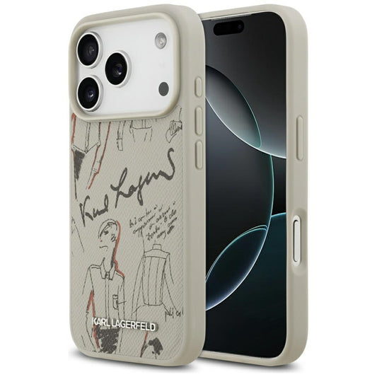 Etui til Apple iPhone 17 Pro, Karl Lagerfeld, Grained Pattern Logo, Grå