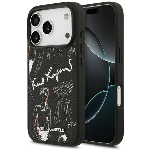 Etui til Apple iPhone 17 Pro, Karl Lagerfeld, Grained Pattern Logo, Sort