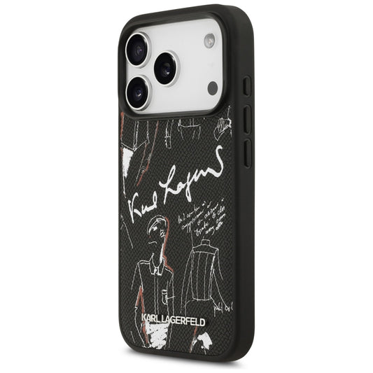 Etui til Apple iPhone 17 Pro, Karl Lagerfeld, Grained Pattern Logo, Sort