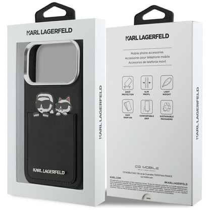 Etui til Apple iPhone 17 Pro, Karl Lagerfeld, Karl & Choupette Print med lomme, Sort