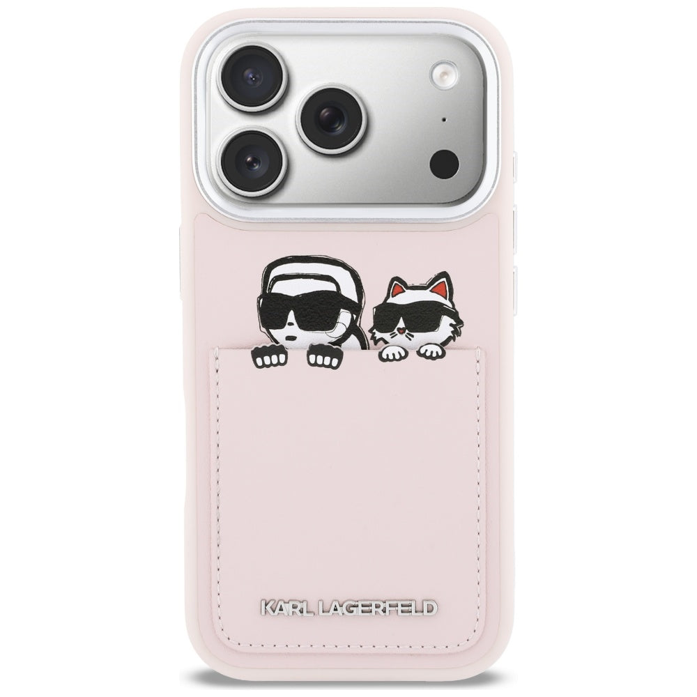 Etui til Apple iPhone 17 Pro, Karl Lagerfeld, Karl & Choupette Print med lomme, Pink