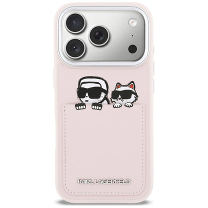 Etui til Apple iPhone 17 Pro, Karl Lagerfeld, Karl & Choupette Print med lomme, Pink