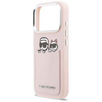 Etui til Apple iPhone 17 Pro, Karl Lagerfeld, Karl & Choupette Print med lomme, Pink