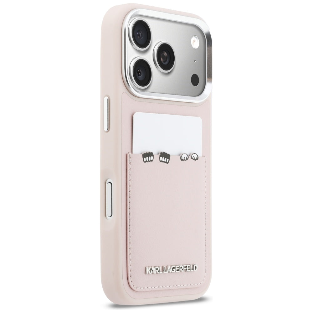 Etui til Apple iPhone 17 Pro, Karl Lagerfeld, Karl & Choupette Print med lomme, Pink