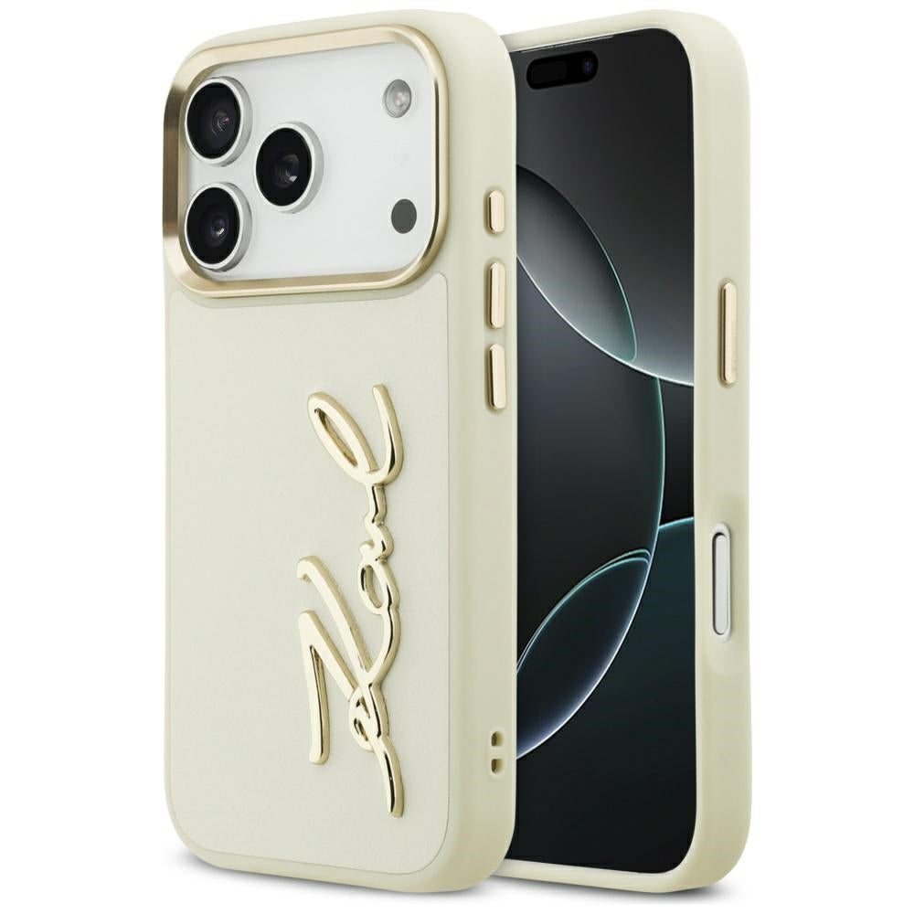 Etui til Apple iPhone 17 Pro, Karl Lagerfeld, Script Logo, Beige