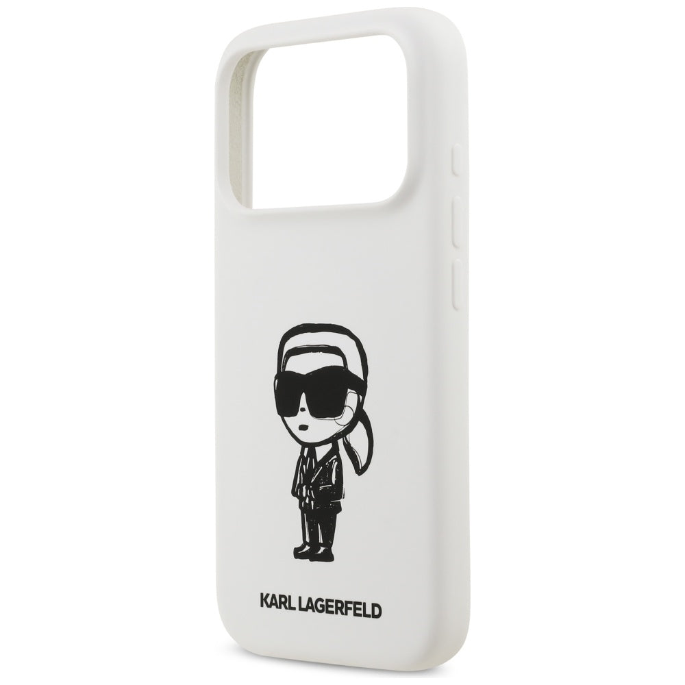 Etui til Apple iPhone 17 Pro, Karl Lagerfeld, Sketch and Logo Karl, Hvid