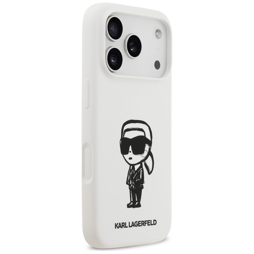 Etui til Apple iPhone 17 Pro, Karl Lagerfeld, Sketch and Logo Karl, Hvid