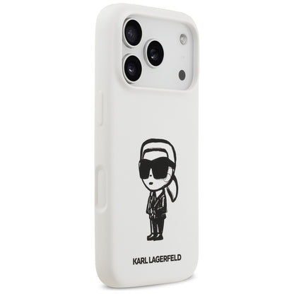 Etui til Apple iPhone 17 Pro, Karl Lagerfeld, Sketch and Logo Karl, Hvid