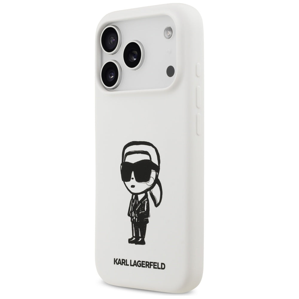 Etui til Apple iPhone 17 Pro, Karl Lagerfeld, Sketch and Logo Karl, Hvid
