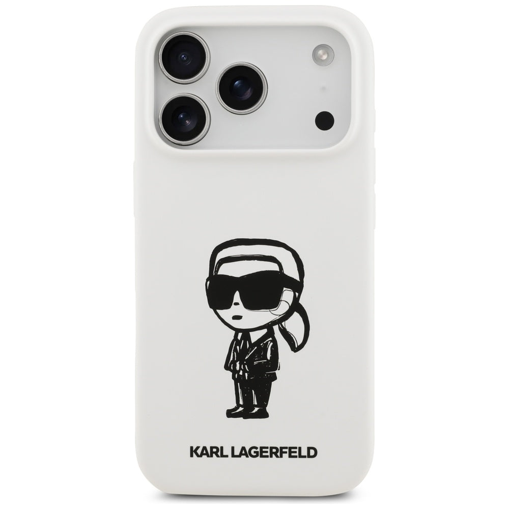 Etui til Apple iPhone 17 Pro, Karl Lagerfeld, Sketch and Logo Karl, Hvid