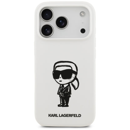 Etui til Apple iPhone 17 Pro, Karl Lagerfeld, Sketch and Logo Karl, Hvid