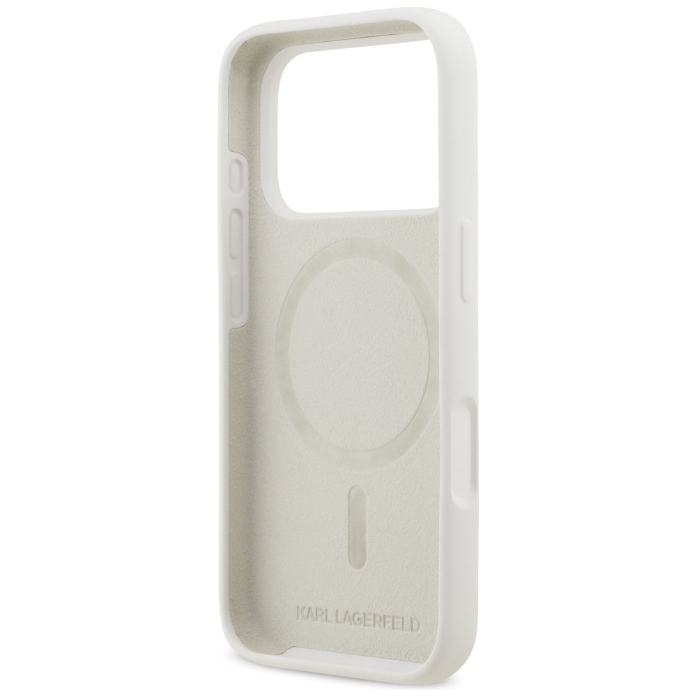 Etui til Apple iPhone 17 Pro, Karl Lagerfeld, Sketch and Logo Karl, Hvid