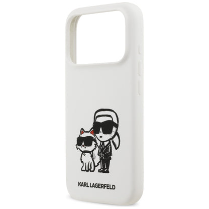 Etui til Apple iPhone 17 Pro, Karl Lagerfeld, Sketch and Logo Karl & Choupette, Hvid
