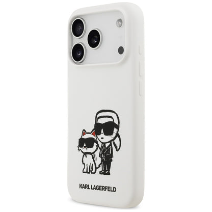 Etui til Apple iPhone 17 Pro, Karl Lagerfeld, Sketch and Logo Karl & Choupette, Hvid
