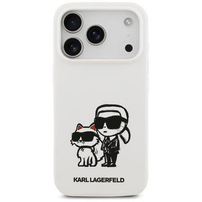 Etui til Apple iPhone 17 Pro, Karl Lagerfeld, Sketch and Logo Karl & Choupette, Hvid